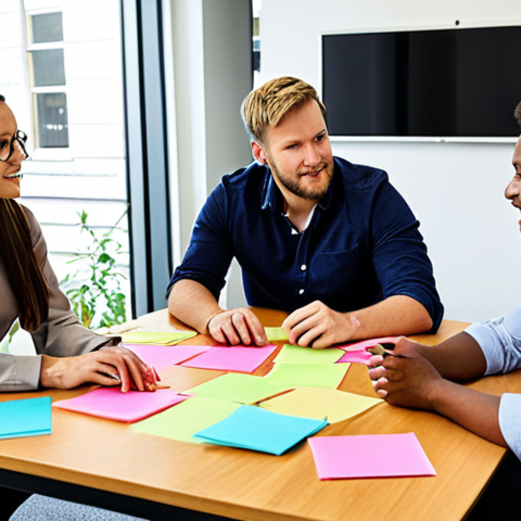 **Image Prompt for Interdepartmental Collaboration:**
   "A diverse group of professionals from different departments (marketing, technology) collaborating around a table, sharing ideas and solutions. Visualize a brainstorming session with sticky notes and charts, showcasing teamwork and synergy in a modern office environment."