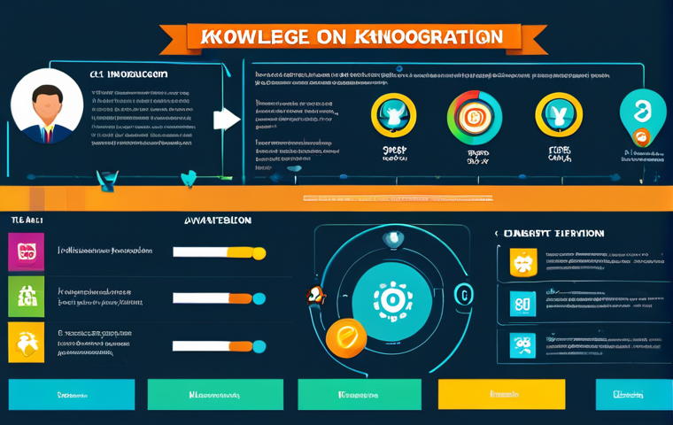 **
A vibrant, engaging infographic showcasing a "Knowledge Sharing Onboarding Gamification" concept. The graphic features level-up icons, mission badges, and quiz elements, integrated with data visualization and employee avatars. The color scheme should be modern and inviting. The style should be clean and professional, suitable for a corporate presentation. safe for work, appropriate content, fully clothed, professional. perfect anatomy, correct proportions, natural pose, high quality.
**