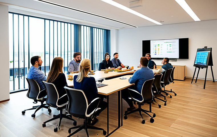 조직 문화와 지식 공유의 상관관계 분석 - Open Communication**

A diverse team brainstorming in a modern, brightly lit office. Team members ar...